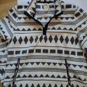 Pullover, Women, Half snap, Black/White, Size XL, Front Zip Pockets